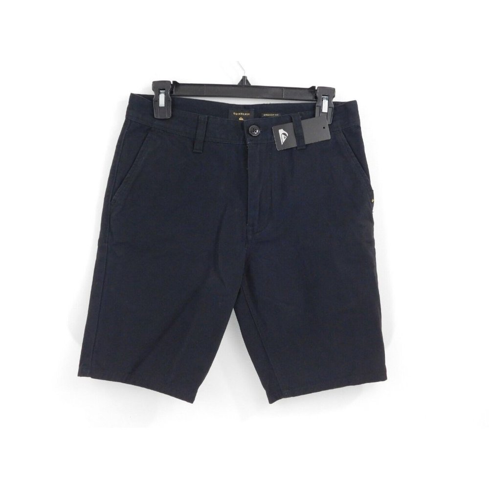 Quiksilver Mens Chino Jean Shorts in Black Flat Front Straight Fit with Pockets